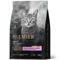 Premier Cat Salmon & Turkey Adult сухой корм для взрослых кошек, свежее филе лосося с индейкой - 8 кг